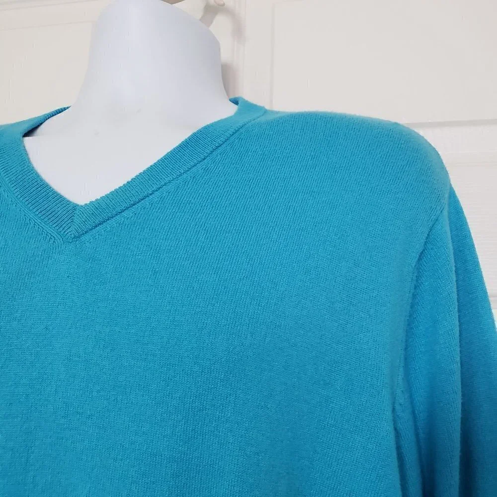Alashan Cotton Cashmere Sweater Blue V Neck Pullover Mens Sz Large